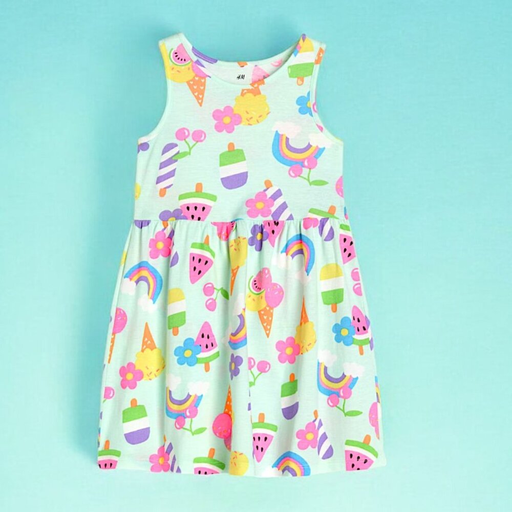 H&M Light Green Cool SummerSleeveless dress 100% Cotton Airy & Sting free summer